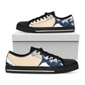 Japanese Ocean Wave Print Black Low Top Sneakers