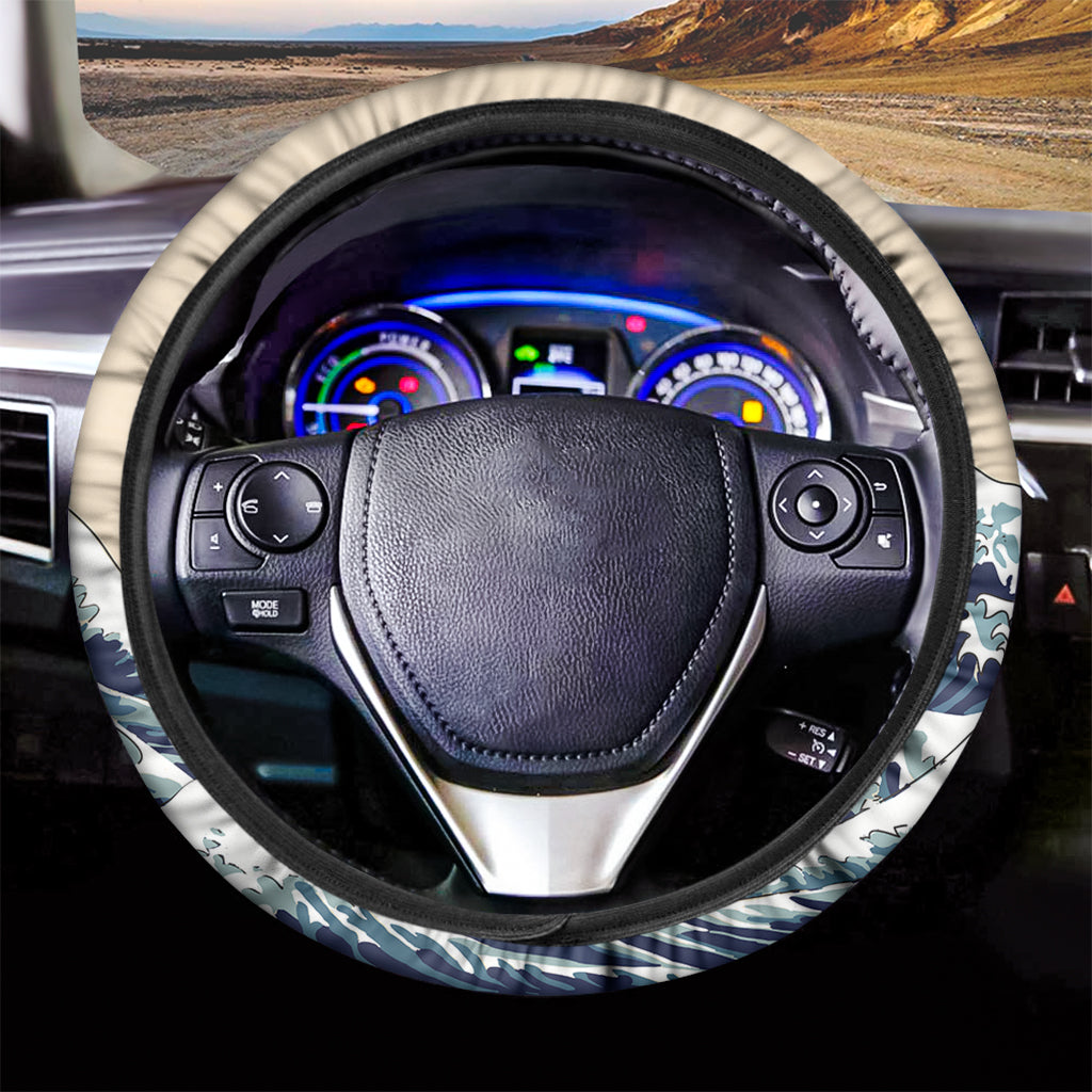 Japanese Ocean Wave Print Car Steering Wheel Cover