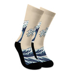 Japanese Ocean Wave Print Crew Socks