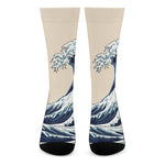Japanese Ocean Wave Print Crew Socks