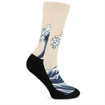 Japanese Ocean Wave Print Crew Socks