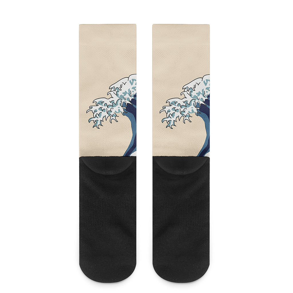 Japanese Ocean Wave Print Crew Socks