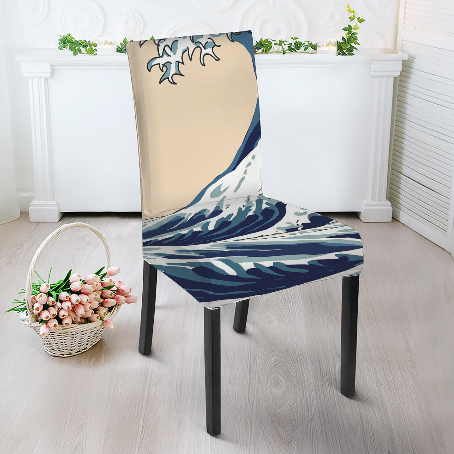 Japanese Ocean Wave Print Dining Chair Slipcover