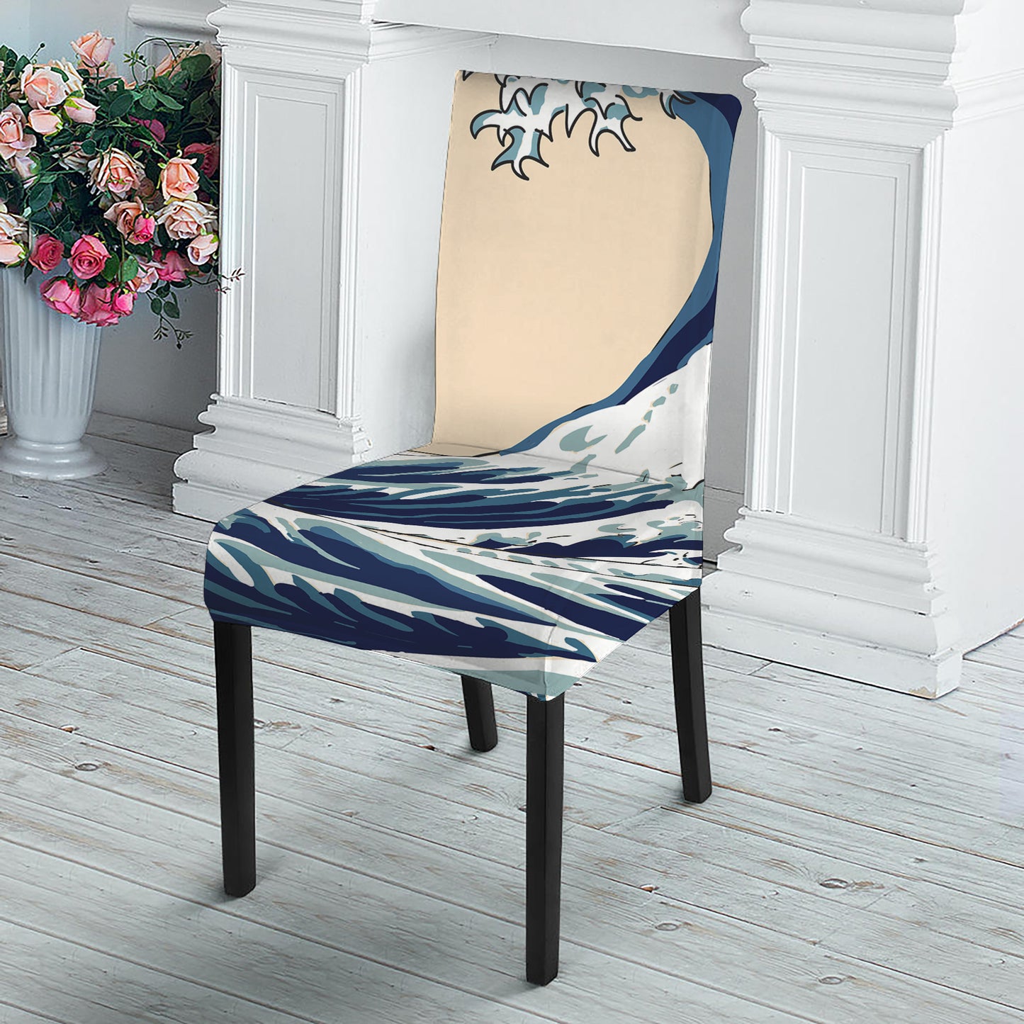 Japanese Ocean Wave Print Dining Chair Slipcover