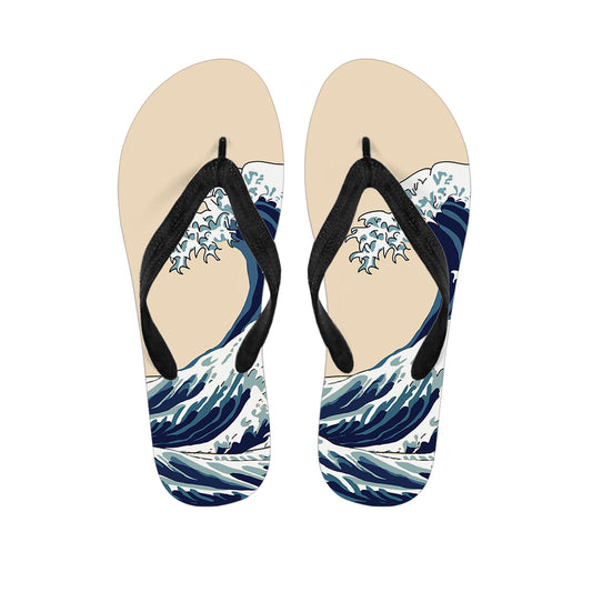 Japanese Ocean Wave Print Flip Flops