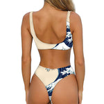 Japanese Ocean Wave Print Front Bow Tie Bikini
