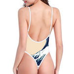 Japanese Ocean Wave Print High Cut One Piece Swimsuit