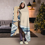 Japanese Ocean Wave Print Hooded Blanket