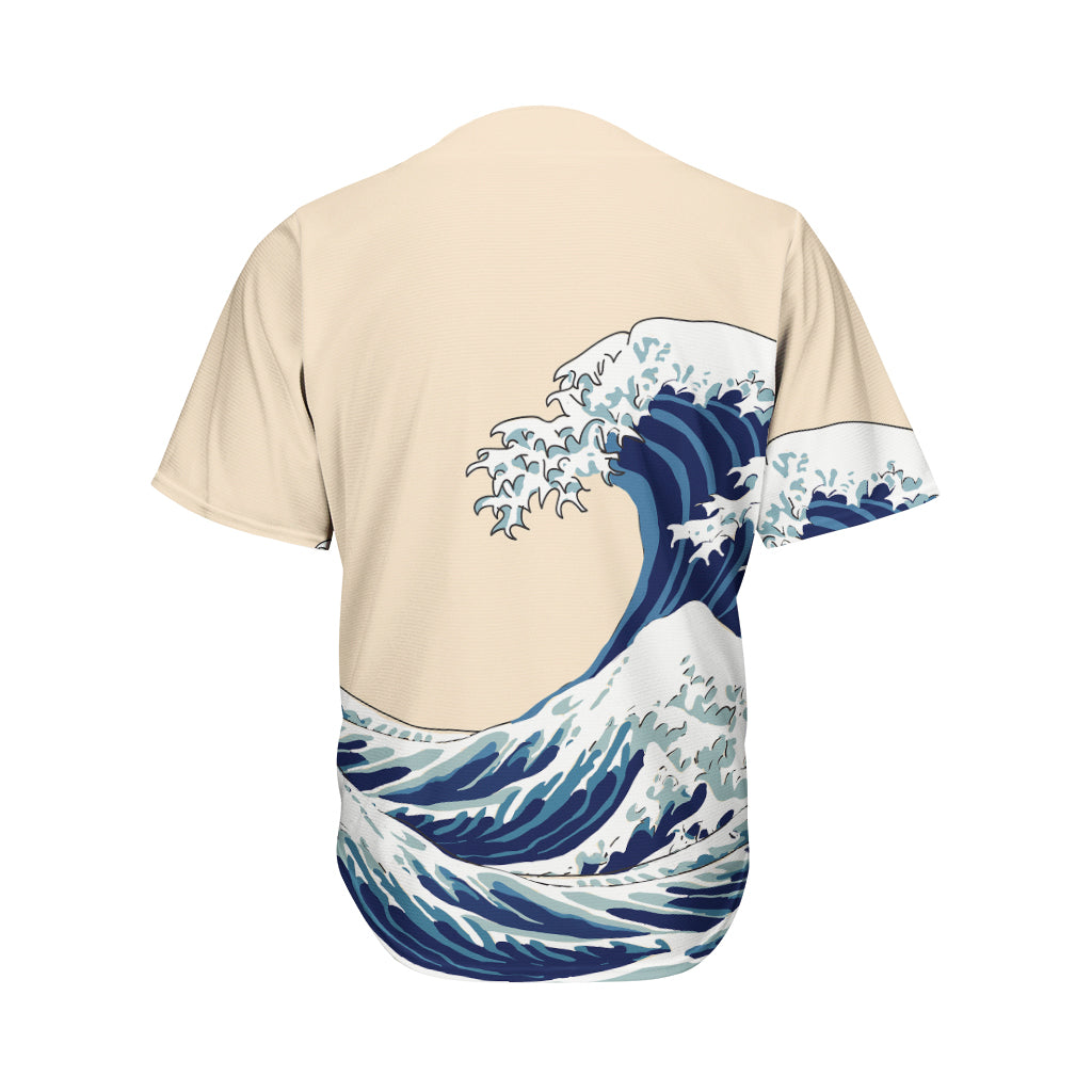 Japanese Ocean Wave Print Men's Baseball Jersey