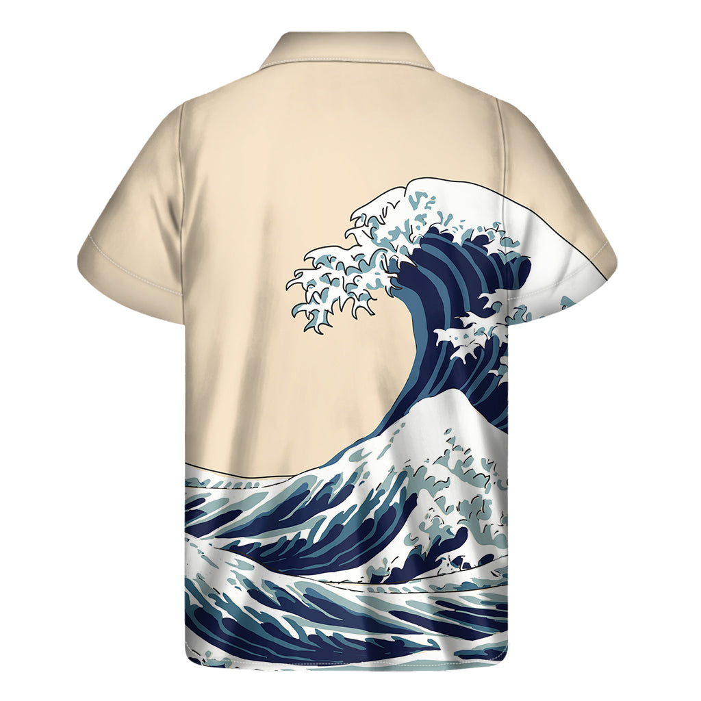 Japanese Ocean Wave Print Men's Short Sleeve Shirt