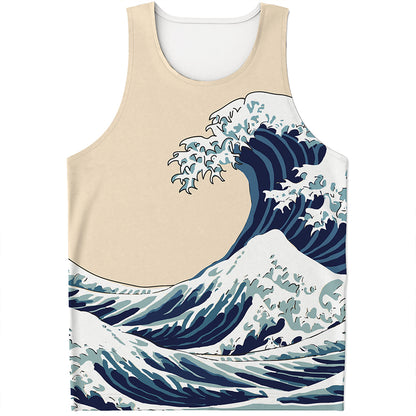 Japanese Ocean Wave Print Men's Tank Top