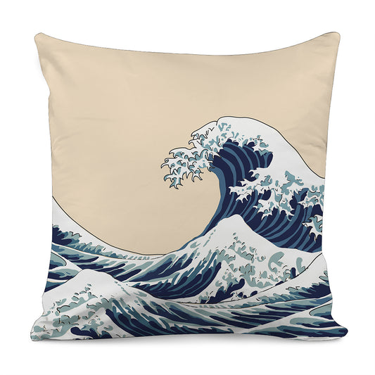Japanese Ocean Wave Print Pillow Cover