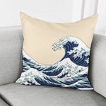 Japanese Ocean Wave Print Pillow Cover