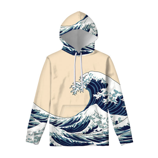 Japanese Ocean Wave Print Pullover Hoodie