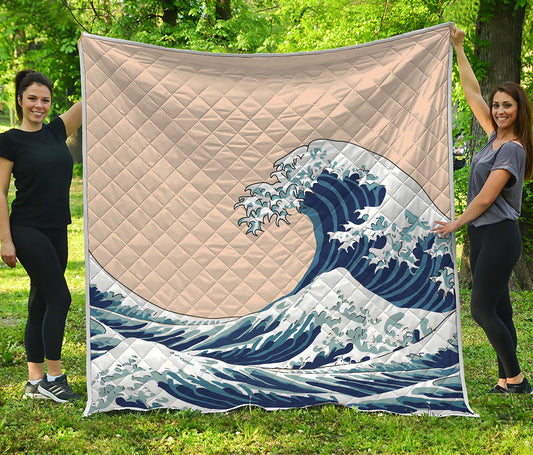 Japanese Ocean Wave Print Quilt