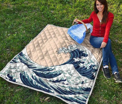 Japanese Ocean Wave Print Quilt