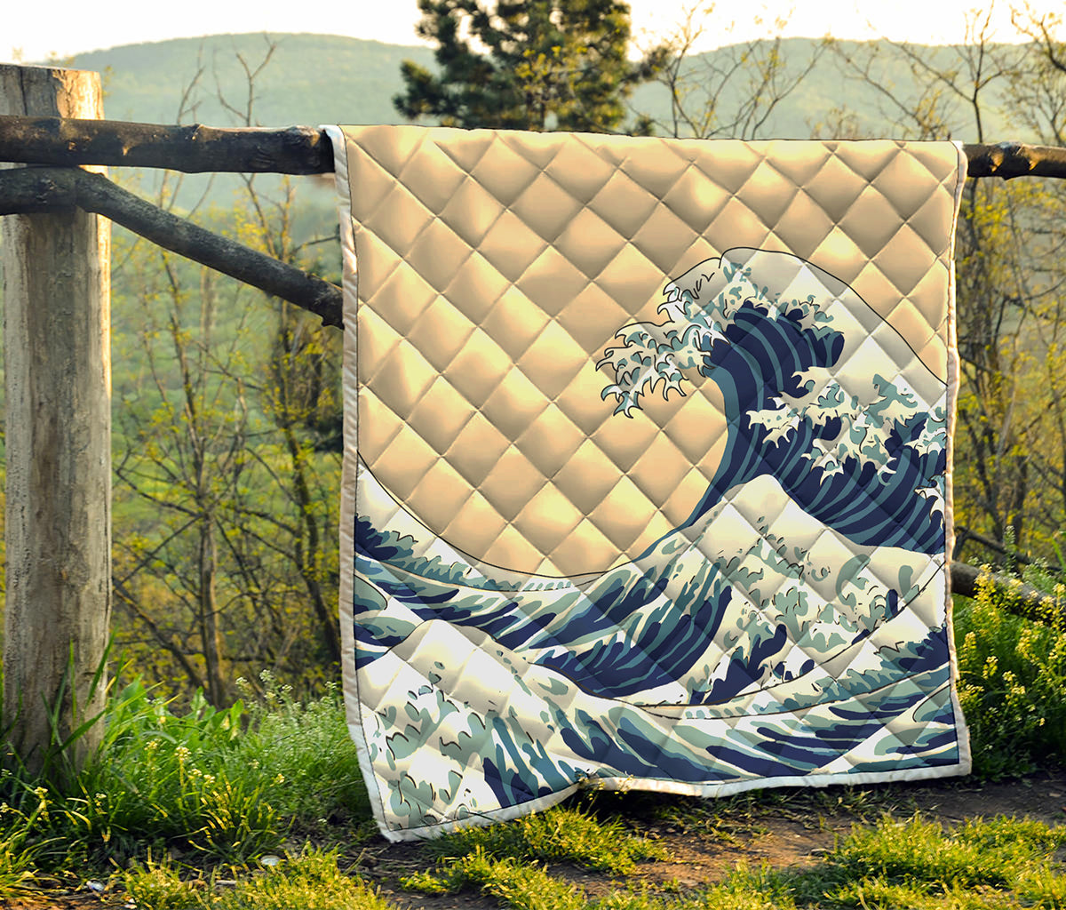 Japanese Ocean Wave Print Quilt
