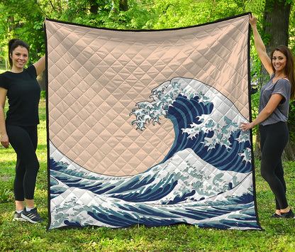 Japanese Ocean Wave Print Quilt
