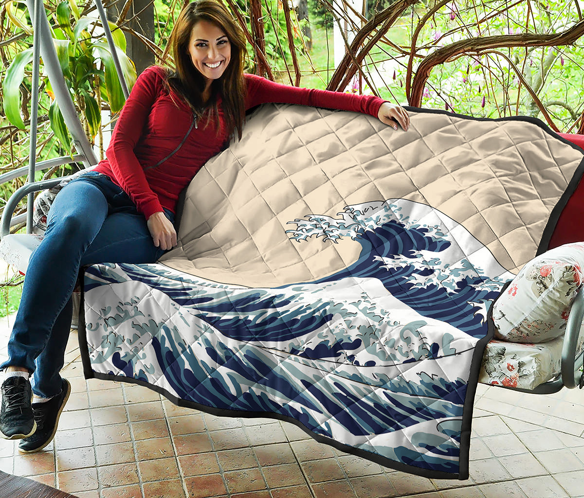 Japanese Ocean Wave Print Quilt