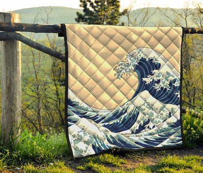 Japanese Ocean Wave Print Quilt