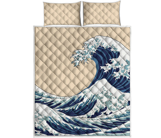 Japanese Ocean Wave Print Quilt Bed Set
