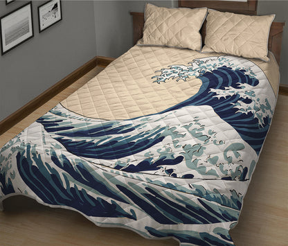 Japanese Ocean Wave Print Quilt Bed Set