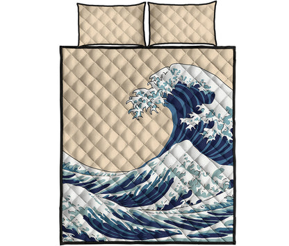 Japanese Ocean Wave Print Quilt Bed Set