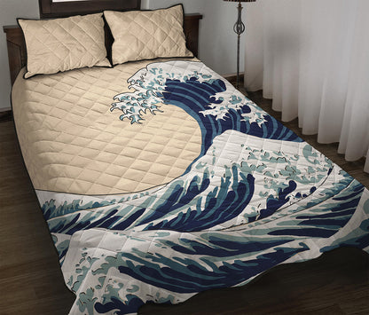 Japanese Ocean Wave Print Quilt Bed Set
