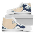 Japanese Ocean Wave Print White High Top Sneakers