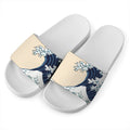 Japanese Ocean Wave Print White Slide Sandals