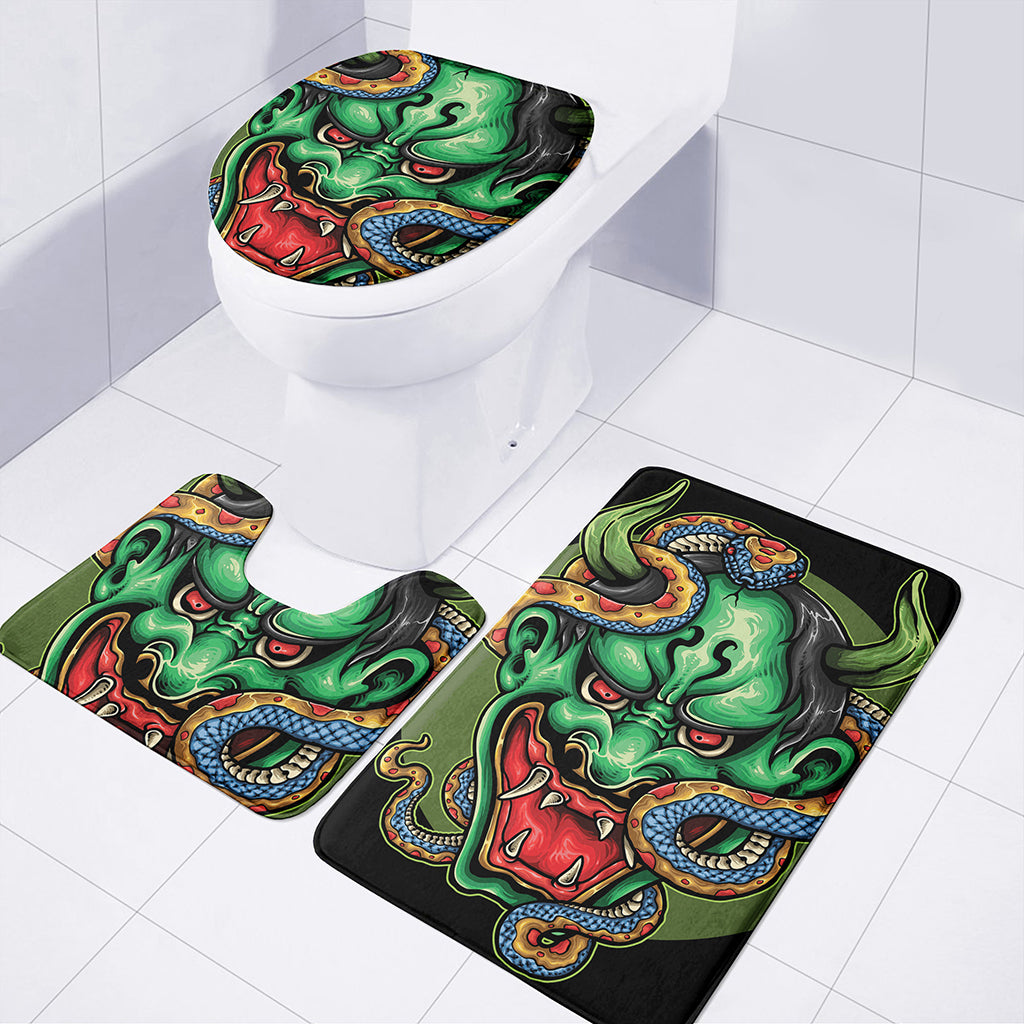 Japanese Oni Demon With Snake Print 3 Piece Bath Mat Set