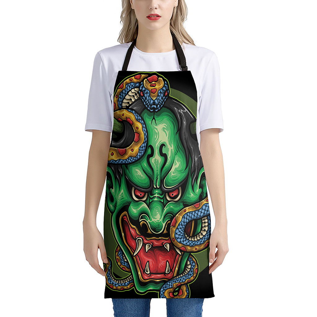 Japanese Oni Demon With Snake Print Apron