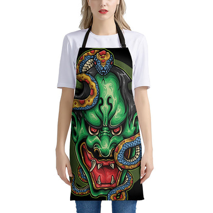 Japanese Oni Demon With Snake Print Apron