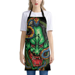 Japanese Oni Demon With Snake Print Apron