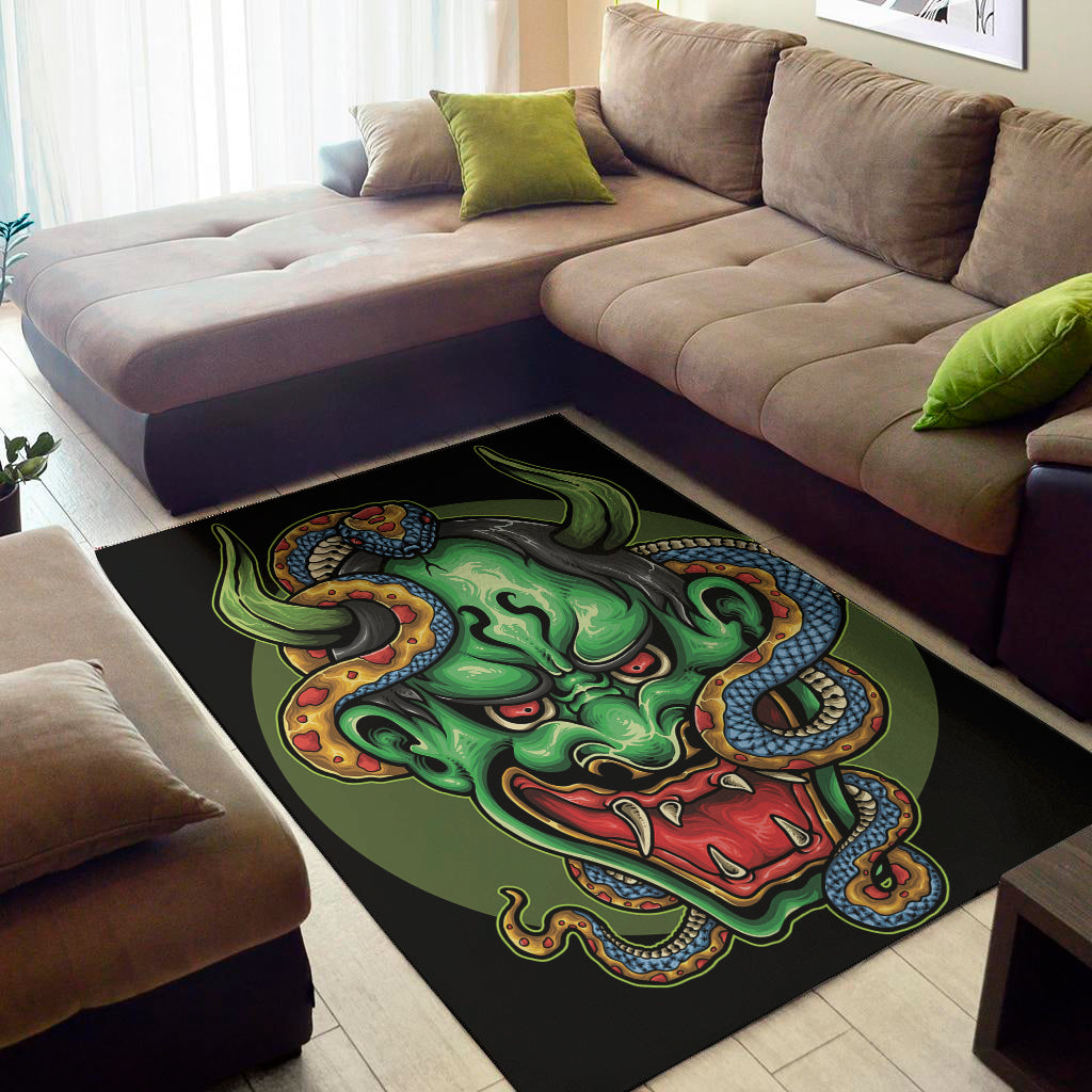 Japanese Oni Demon With Snake Print Area Rug