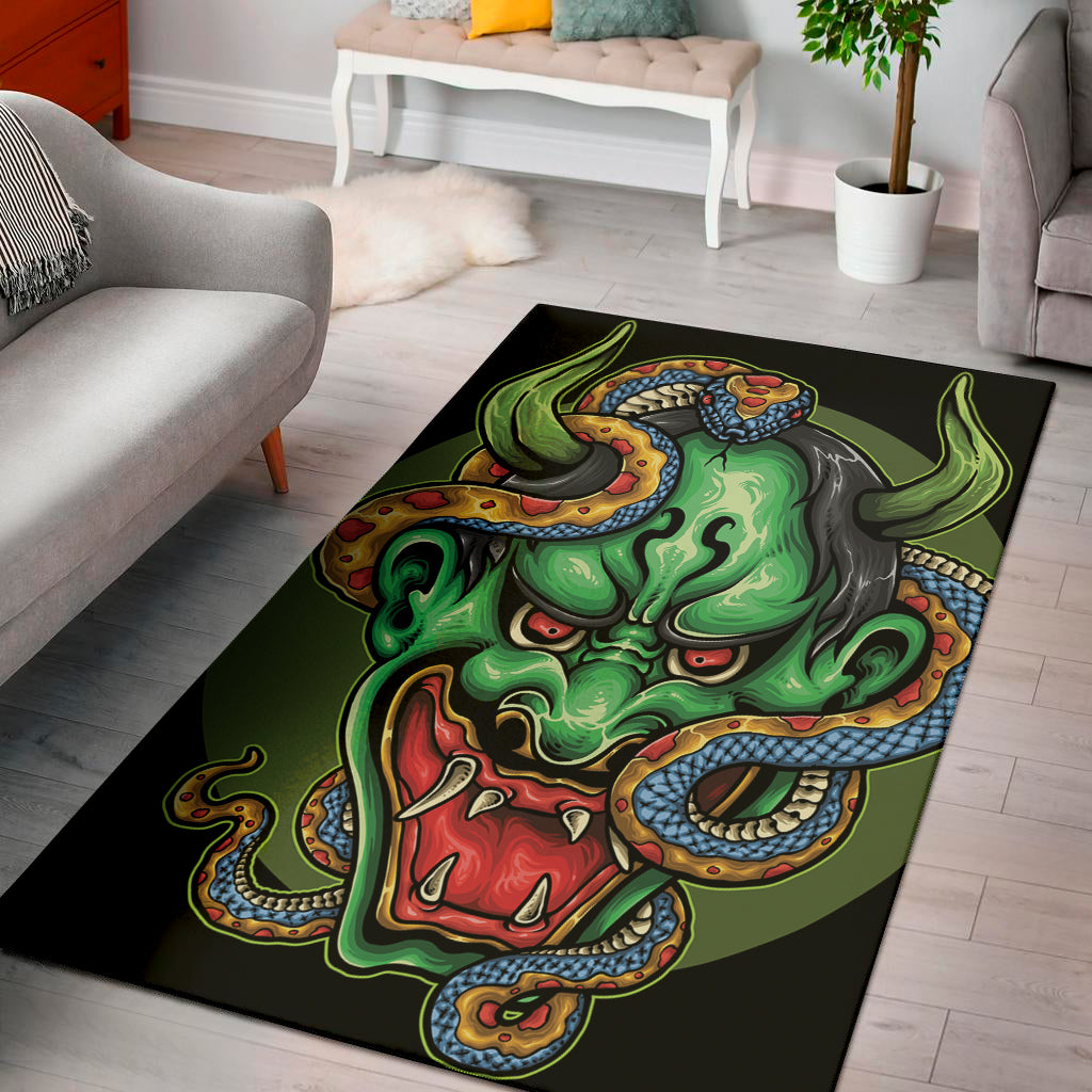 Japanese Oni Demon With Snake Print Area Rug