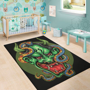 Japanese Oni Demon With Snake Print Area Rug