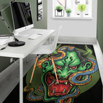 Japanese Oni Demon With Snake Print Area Rug