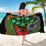 Japanese Oni Demon With Snake Print Beach Sarong Wrap