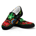 Japanese Oni Demon With Snake Print Black Slip On Sneakers