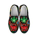Japanese Oni Demon With Snake Print Black Slip On Shoes