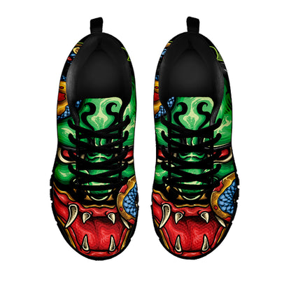 Japanese Oni Demon With Snake Print Black Sneakers