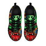 Japanese Oni Demon With Snake Print Black Sneakers