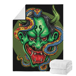 Japanese Oni Demon With Snake Print Blanket