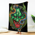 Japanese Oni Demon With Snake Print Blanket