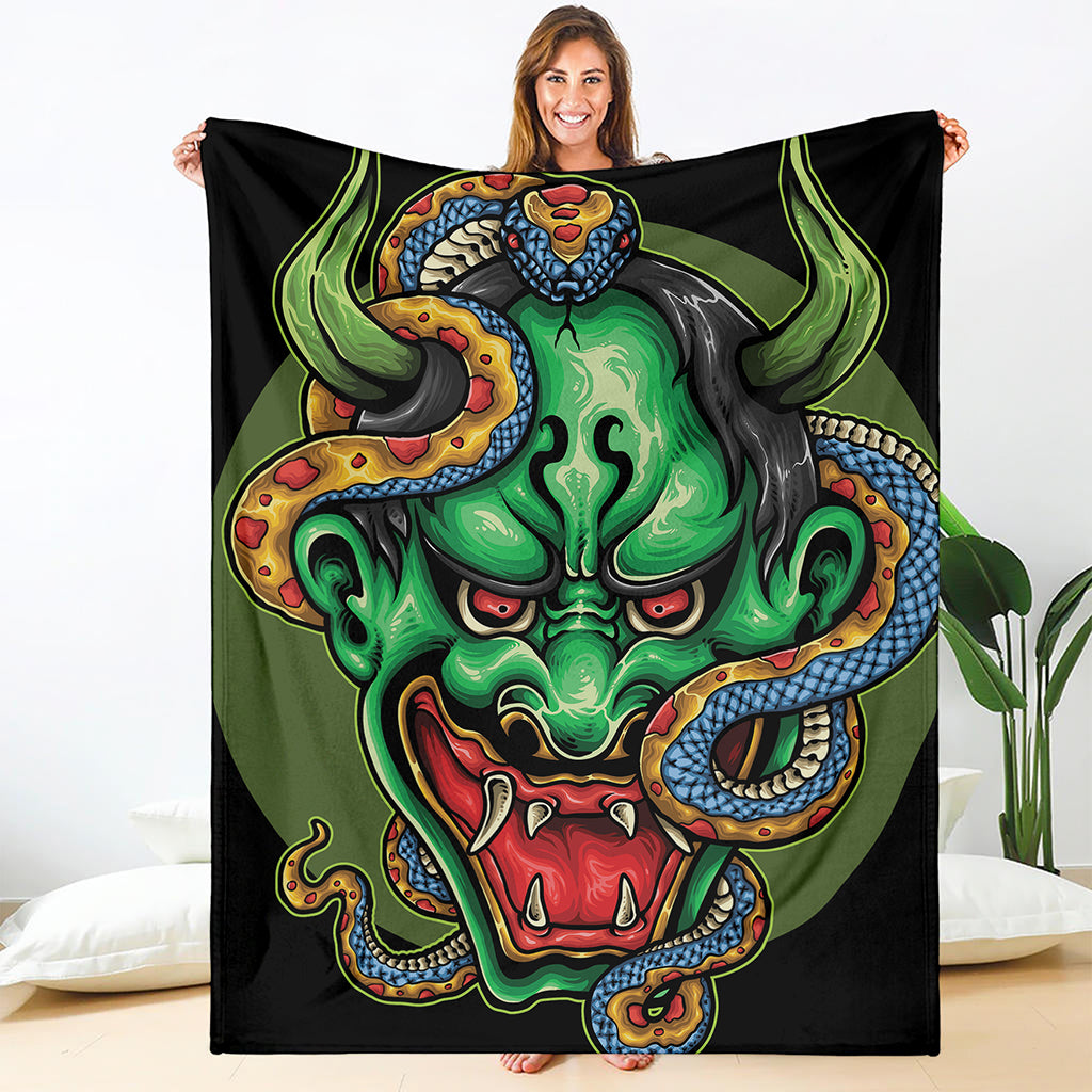 Japanese Oni Demon With Snake Print Blanket
