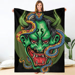 Japanese Oni Demon With Snake Print Blanket