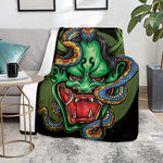Japanese Oni Demon With Snake Print Blanket