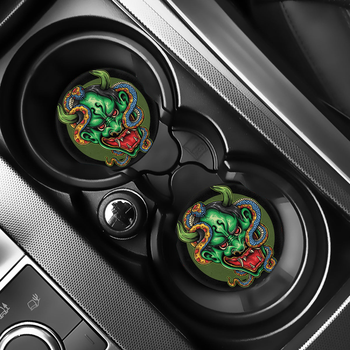 Japanese Oni Demon With Snake Print Car Coasters