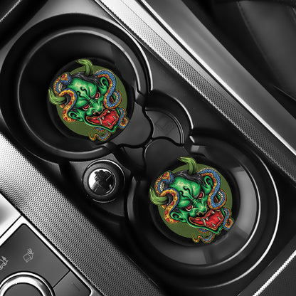 Japanese Oni Demon With Snake Print Car Coasters